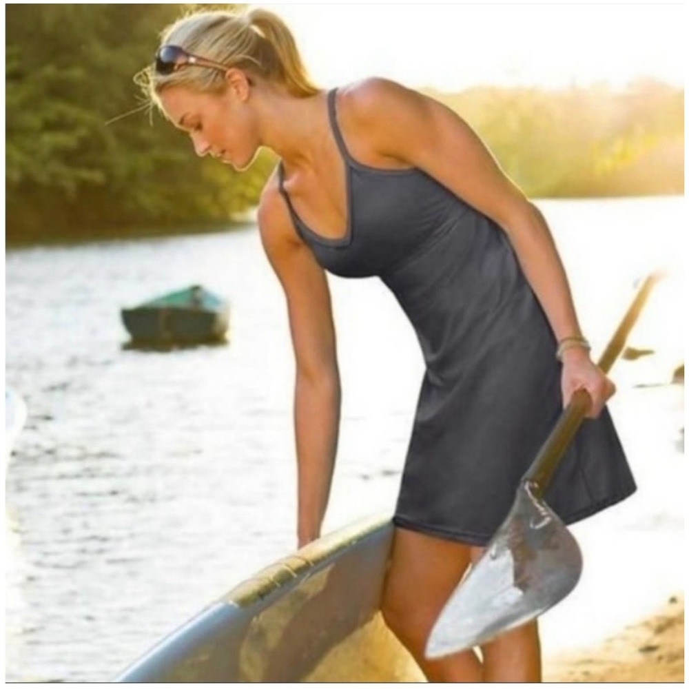 Athleta Shorebreak Grey Active Mini Dress Built In Bra Adjustable Straps Small